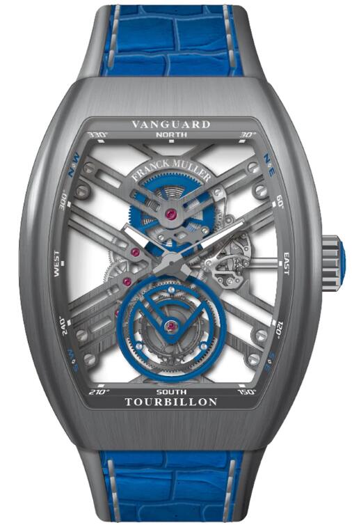 Best FRANCK MULLER Vanguard Tourbillon Skeleton Brushed Titanium - Blue V 45 T SQT (BL) (BR TT) (TT.BLC BL) Replica Watch